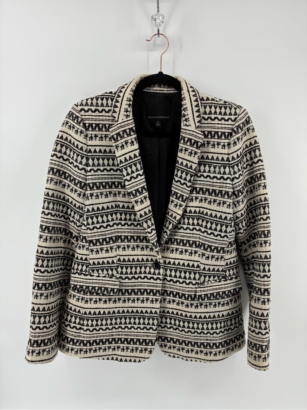 Banana Republic Black & Cream Patterned Women's Blazer Jacket